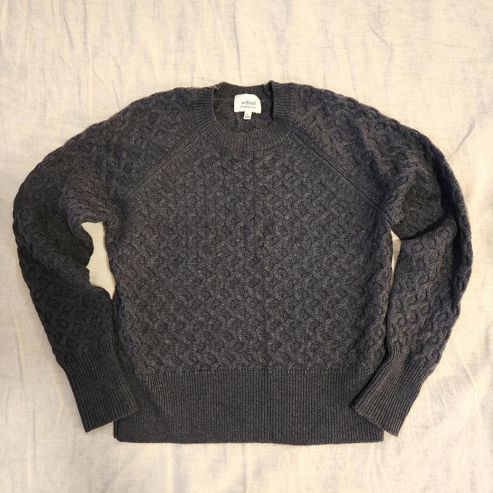 Wilfred Crew Neck Cable Knit Gray Wool Sweater Womens S Small Italian Ya…